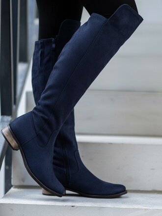 Vysoké čižmy nad kolená z pravej kože Ema 040 tmavo modrá