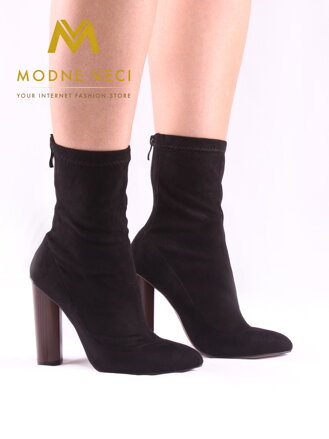 Elegantné čierne topánky so širokým podpätkom 6049-1 BLACK POŠKODENÉ