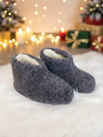 Kotníkové nízke papuče z ovčej vlny teplučké model 104 sivé