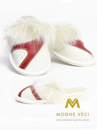 Dámske kožené papuče model 19 biela s červenou
