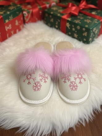 Dámske kožené papuče model 21 ružová vločka