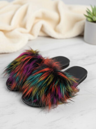 Farebné huňaté dámske papuče s kožušinkou Model 54