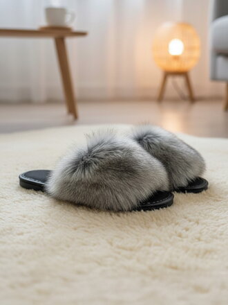 Huňaté papuče sivé Model 51 dámske