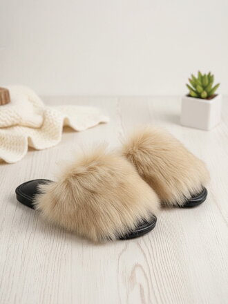 Dámske huňaté papuče s kožušinkou model 50 svetlo-hnedé 