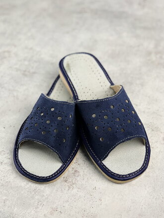 Dámske otvorené papuče modré s guličkami model 76