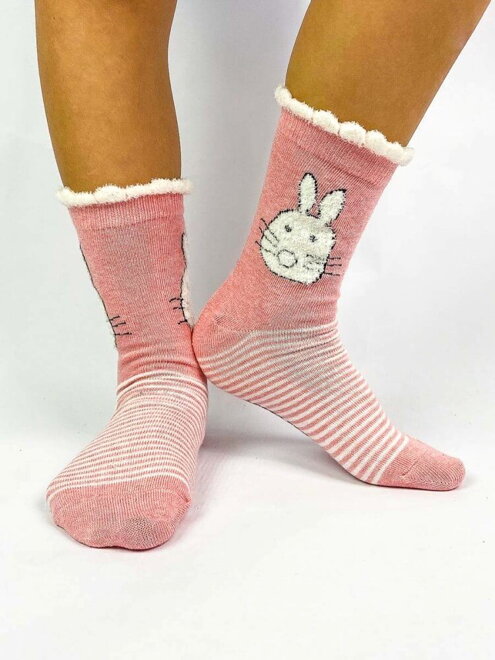 Dievčenské ponožky so zajačikom ružové