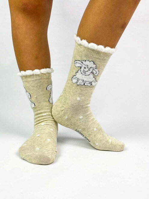 Krémové detské ponožky s bielou ovečkou