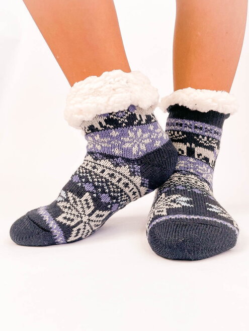 Teplé detské ponožky sobík + vločka tmavo-modré