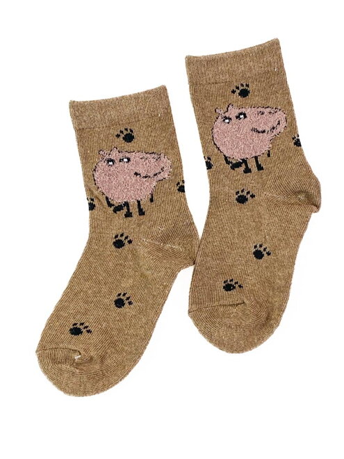 Detské ponožky v hnedej farbe s prasiatkom 