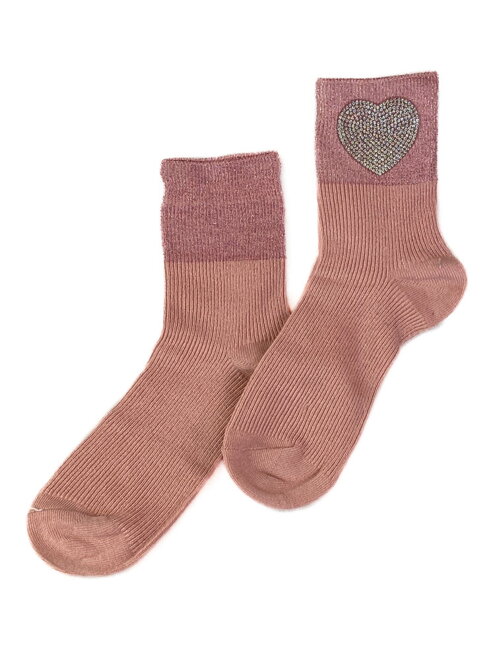 Detské ponožky v ružovej farbe so strieborným srdiečkom