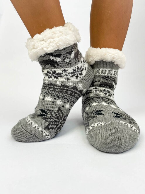 Teplé detské ponožky sobík + vločka sivé 