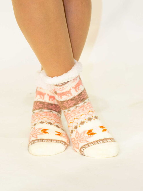 Úžasné detské teplé ponožky Vianočný zázrak béžovo-lososové