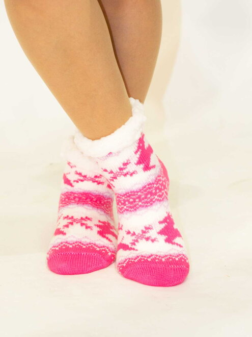 Úžasné dievčesnké teplé ponožky Sobík ružovo-biele