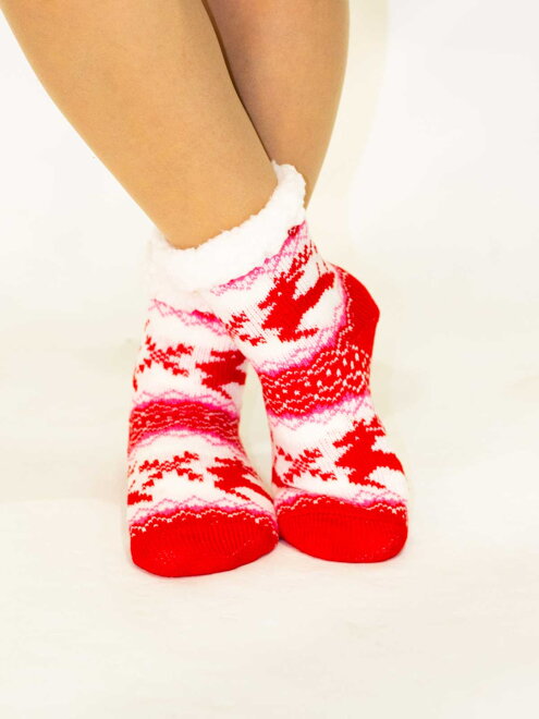 Úžasné dievčesnké teplé ponožky Sobík červeno-biele
