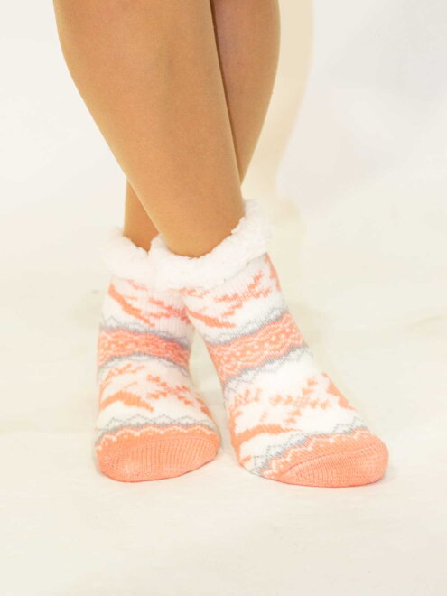 Úžasné detské teplé ponožky Sobík broskyňovo-biele