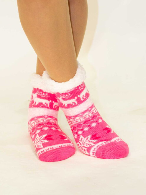 Úžasné detské teplé ponožky Vianočný zázrak ružovo-biele