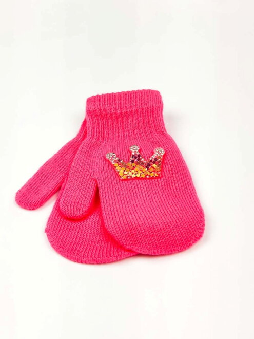 Pletené rukavice s KORUNKOU v ružovej farbe