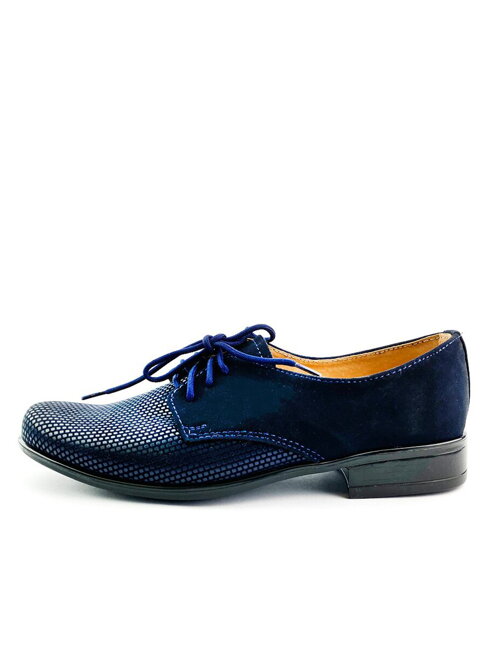 Chlapčenské detské spoločenské kožené topánky 99A modré nubuk vzor