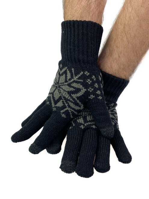 Pánske pletené rukavice čierne s vločkou