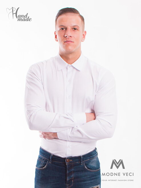 Klasická biela mierne lesklá košeľa v strihu SLIM FIT VS-PK-1714