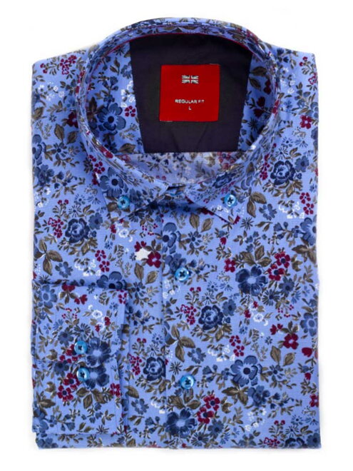 Pánska košeľa 24-002 svetlo-modrá s kvetom  