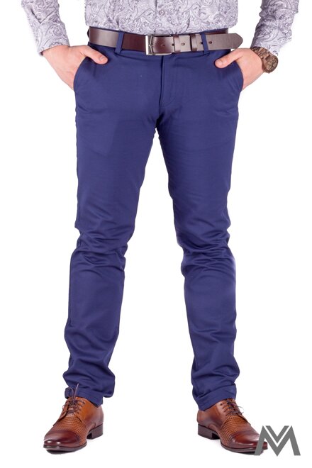 Slimkové pánske nohavice 48-3 námornická modrá