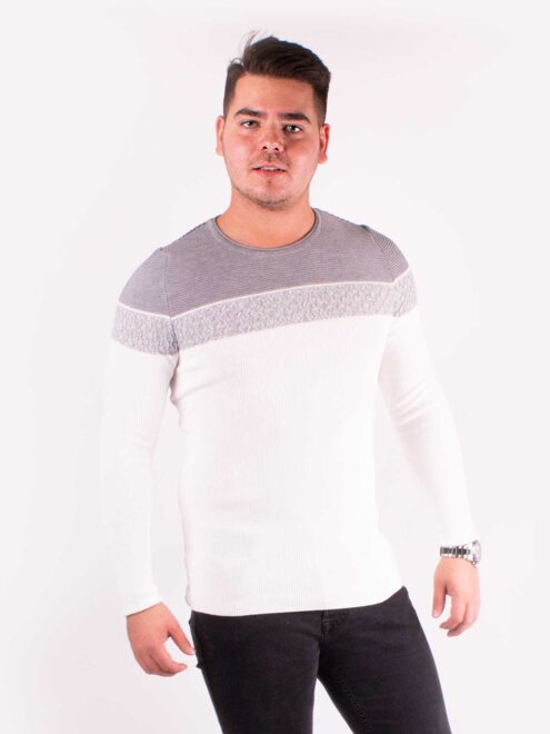 Pánsky sveter v bielej farbe so sivým vrchom