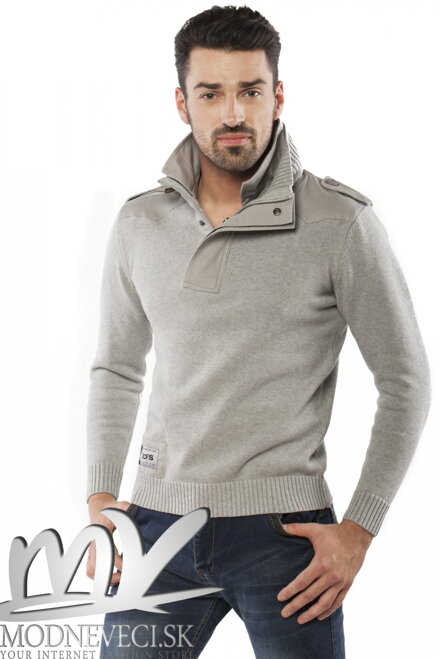 Pánsky sveter s golierom sivý