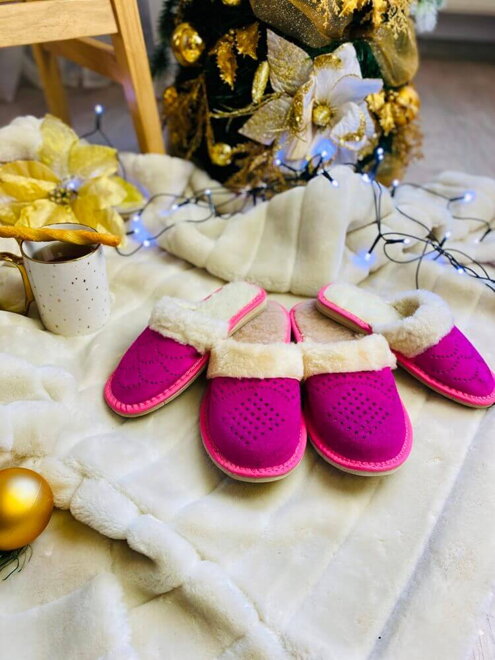 Vianočný set papúč pre mamku a dcéru ružové zateplené14 