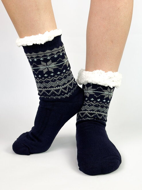 Dámske ponožky s otepleným vnútrom L26033 tmavo-modré vločka