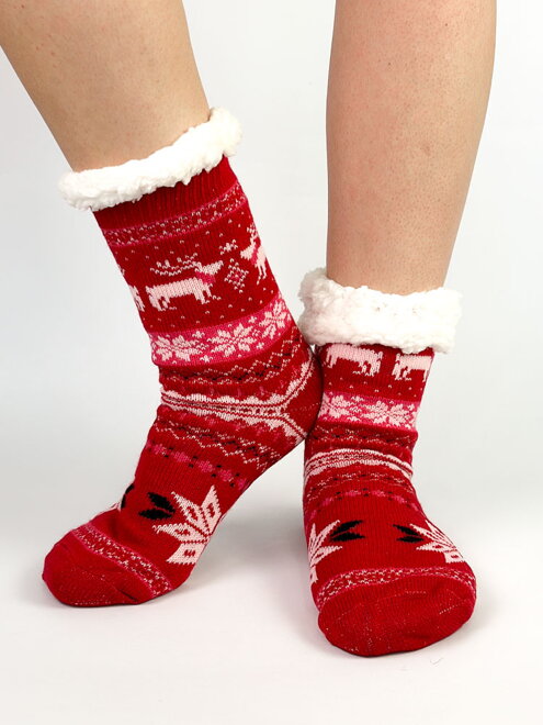 Dámske červené vianočné ponožky L26032 sobík