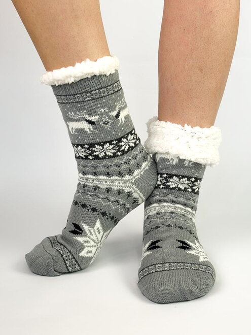 Vianočné ponožky v sivej farbe L26032 sobík 