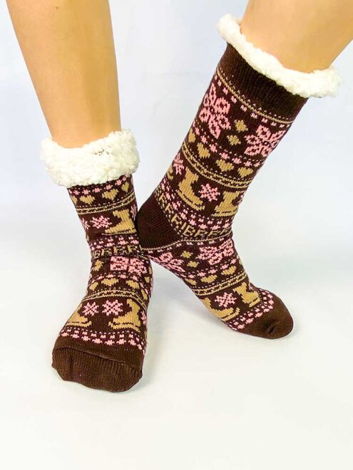 Dámske vianočné ponožky korčuľa  EJ-201 hnedé