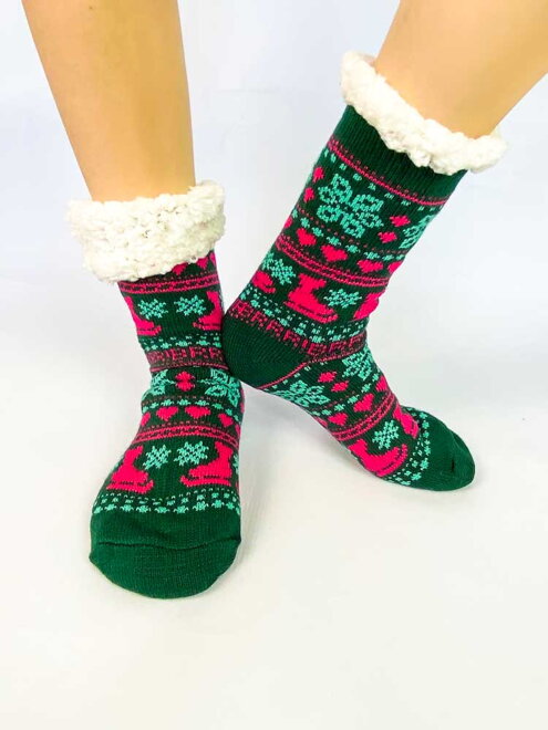 Dámske vianočné ponožky korčuľa  EJ-201 zelená