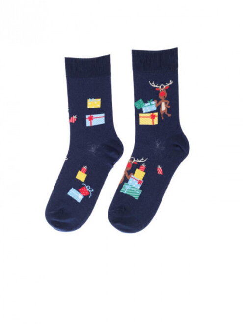 Veselé vianočné ponožky so sobom a darčekom WOLA
