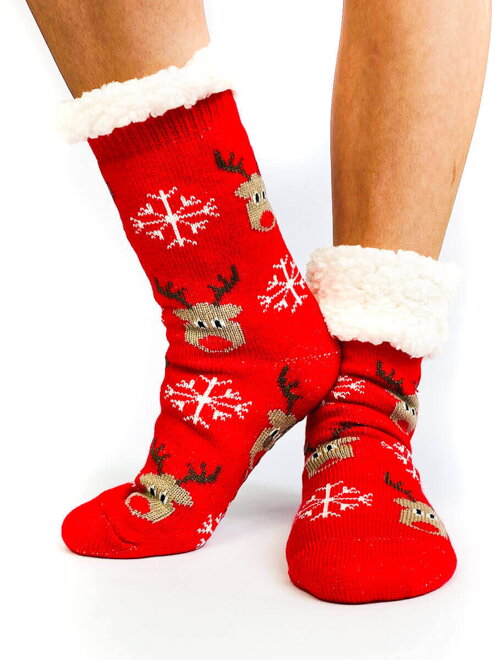 Dámske vianočné ponožky SOBÍK a VLOČKA L26002 červené