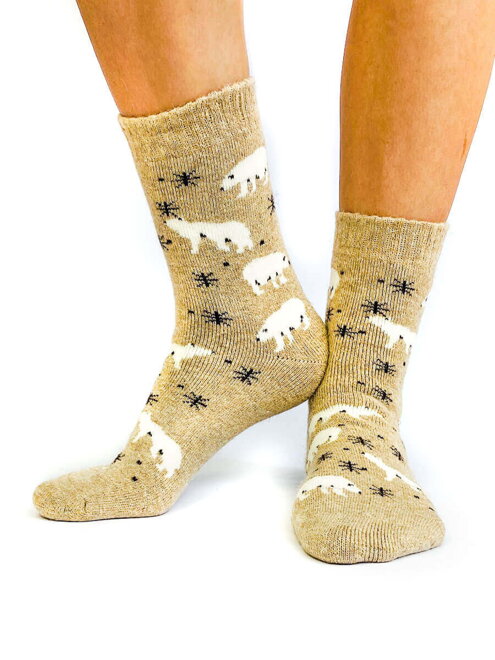 Veselé dámske ponožky ľadový medvedík krémové