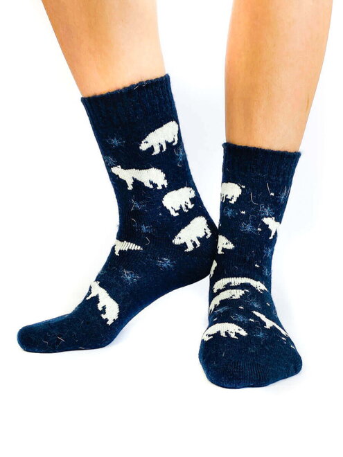 Veselé dámske ponožky ľadový medvedík tmavo-modré