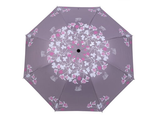 Dámsky skladací dáždnik šedo - fialový 530027 KVETY