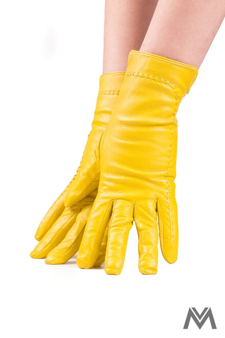 Dámske kožené rukavice žlté s kvietočkami