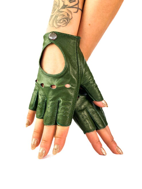 Kožené jazdecké rukavice v zelenej farbe