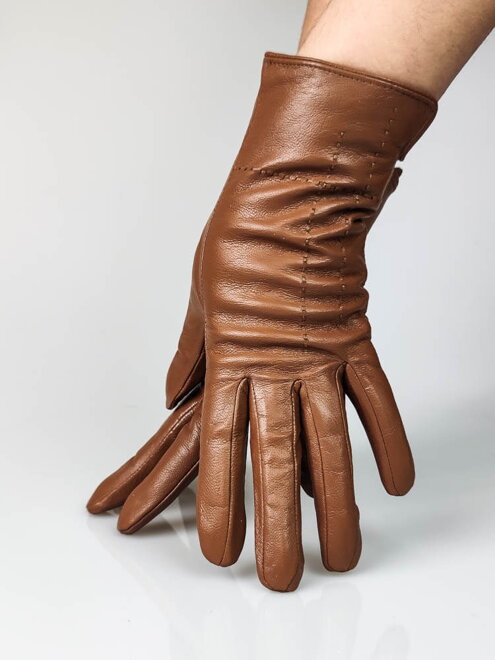 Dámske kožené rukavice v moka hnedej