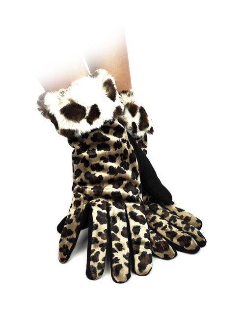 Dámske kožené rukavice s leopardím vzorom béžové
