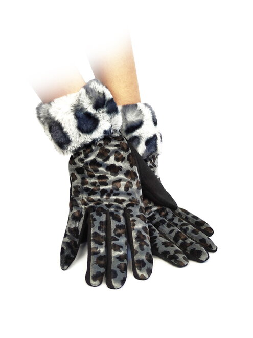 Dámske kožené rukavice s leopardím vzorom sivé