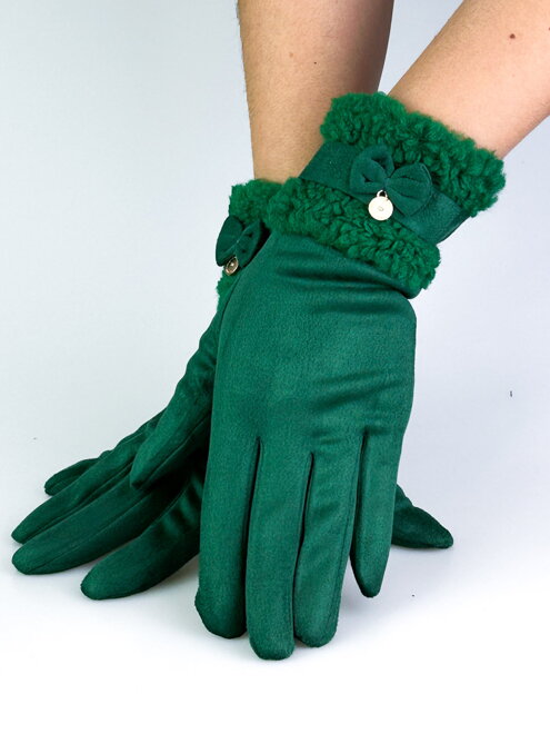 Dámske zelené rukavice s ozdobnou mašličkou 