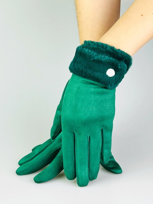 Zelené dotykové rukavice s kožušinou 