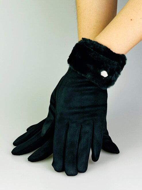 Dámske rukavice z brúsenej kože čierne 