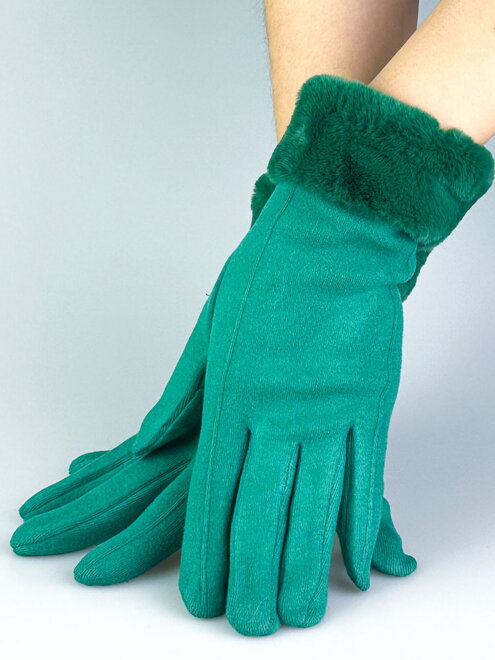 Jednofarebné zelené teplé rukavice