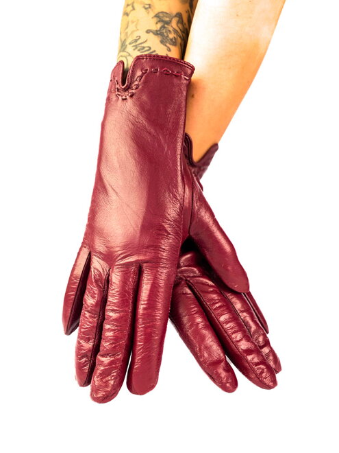 Dámske kožené rukavice bordové
