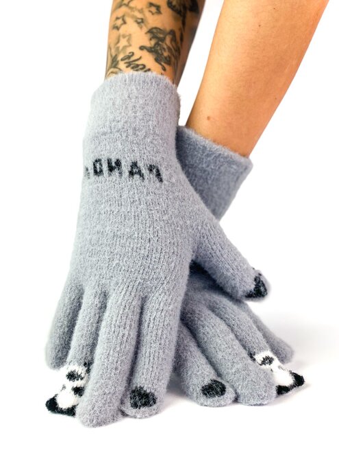 Veselé rukavice v sivej farbe s pandou